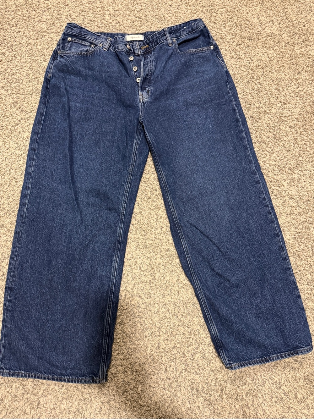 Dark Blue Wide Leg Button-Fly Jeans